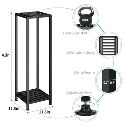 Plant Stand Indoor Outdoor, 41'' Tall Wrought Iron Plant Stands, Heavy Duty | 2 Tier Metal Pedestal Stand Decorative Flower Stand for Patio Garden Deck Living Room - size: 41''