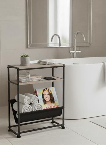 Narrow End Table for Small Spaces - Slim Side Table with Magazine Holder,2 in 1 Design Narrow Coffee Table Living Room,Skinny Bedroom Nightstand Thin Side Magazine Table,Oak - color: Oak