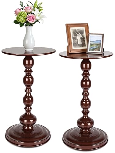 Novabright 2 Set Small Round Side Tables Metal End Table Coffee Drink Table for Small Space Matte Drink Accent Tables Vintage Roman Style for Living Room, Bedroom, Narrow Corners, Sofa Couch (Brown) - color: Brown
