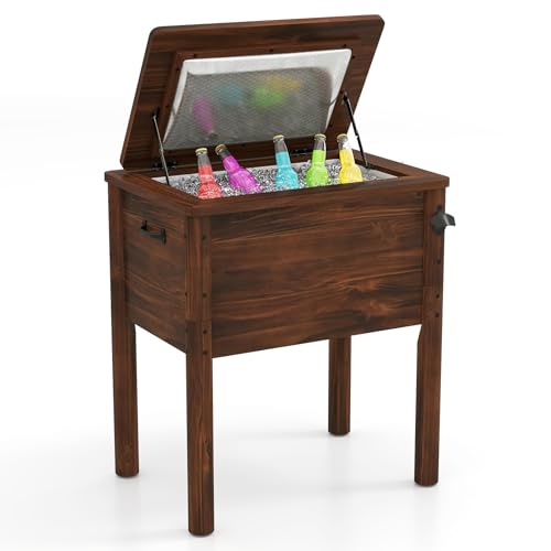 Tangkula Wooden Patio Cooler, Outdoor Ice Chest Beverage Bar, Cooler Table for Poolside, Backyard, Party, BBQ - size: Medium