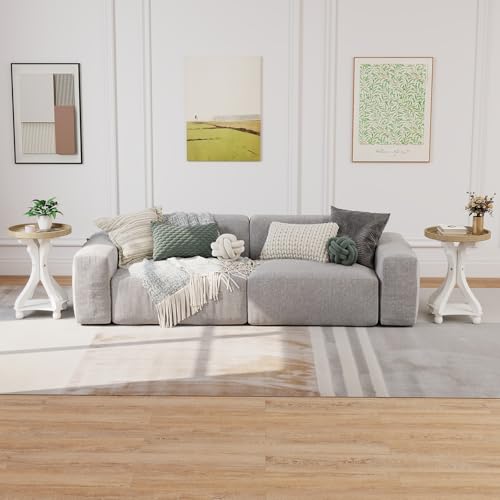 Accent Wood Farmhouse End Table, Set of 2 Round Side Tables, Nightstand Natural Tray Top and Distressed Carved Legs for Bedroom Living Room, White - size: 2-pcs, style: Round