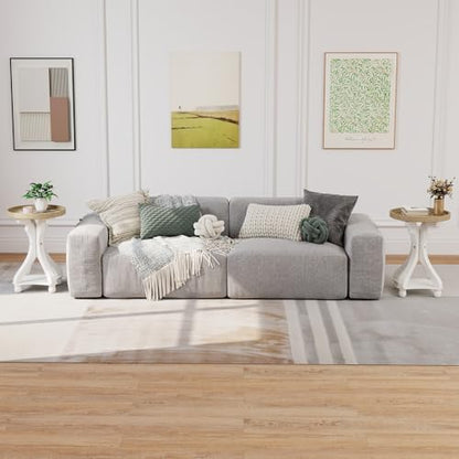 Accent Wood Farmhouse End Table, Set of 2 Round Side Tables, Nightstand Natural Tray Top and Distressed Carved Legs for Bedroom Living Room, White - size: 2-pcs, style: Round
