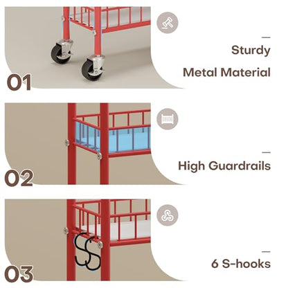 Slim Rolling Storage Cart 6 Tier, Metal Kitchen Rolling Utility Cart with Lockable Wheels for Kitchen, Bathroom, Office, Laundry Room, Small Narrow Spaces (Red 6 Inches) - size: Red 6 Inches
