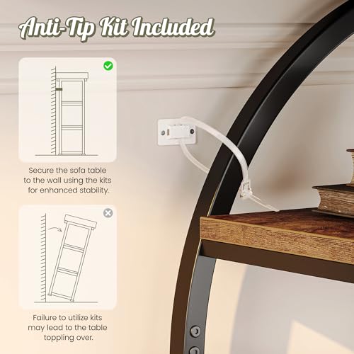 Huuger Modern Console Table, 41.3 Inch Sofa Table with Artistic Curved Metal Frame, Narrow Entryway Table for Hallway, Living Room, Behind Couch, Rustic Brown - color: Rustic Brown, size: 11.8"D x 41.3"W x 31.5"H
