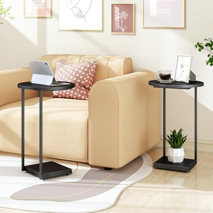 HDANI C Shaped End Table Set of 2,Couch Side Table That Slide Under,C Table End Table for Livingroom, Bedroom,Office (Black) - color: Black, size: Round 2 Pcs