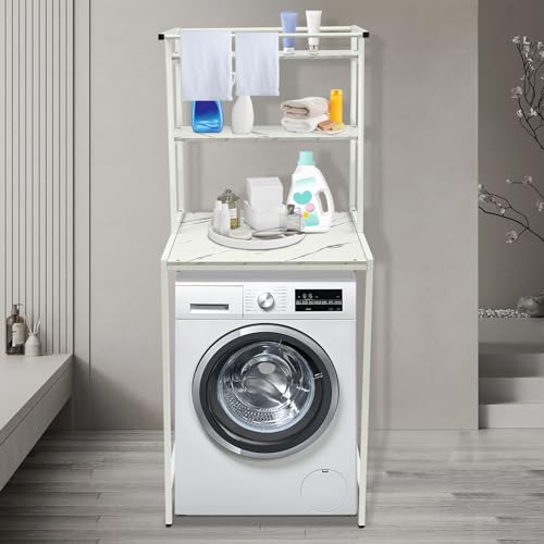 Over Washer and Dryer Shelves,Dryer Storage Shelf,3 Tiers Laundry Room Storage and Organizer Standing Shelf,Height Adjustable Laundry Room Shelves, Load-bearing Capacity 22lbs (White 3 Tiers) - color: White