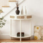 Wnutrees Rattan Half Moon Console Table, Modern Entryway Table with Drawer, Boho Sofa Table with Bottom Storage Shelf, Small Semicircular Tables for Hallway, Living Room, White - color: White