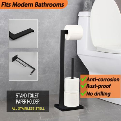 GERZWY SUS 304 Stainless Steel Toilet Paper Holder, Free Standing Lavatory Pedestal Toilet Paper Stand with Reserve, Matte Black DZY004-BK - color: Black