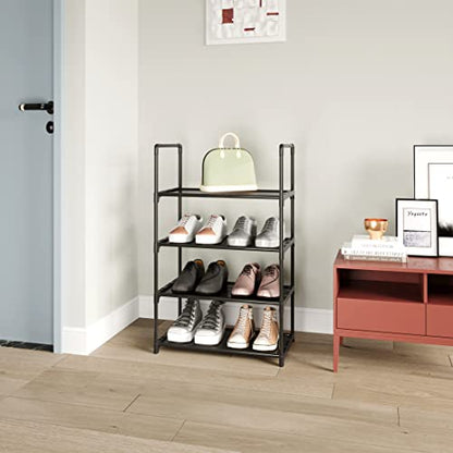 Upgrade Stackable Small Shoe Rack, 4-Tier Shoe Shelf Storage Organizer with Handle for Entryway, Hallway and Closet (Black) - size: 4-Tier(Black)-Small