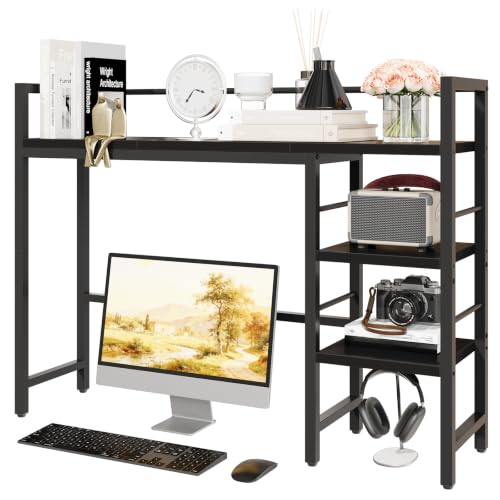 HavenlyYouth Desk Shelf, 38.6 Inch Wood Desk Organizer Shelf for Computer Monitor, Desk Hutch Storage, Desktop Shelf for Top of Desk, 3 Tier Desktop Bookshelf for Home Office Dorm, Black - color: Black, size: 38.6"