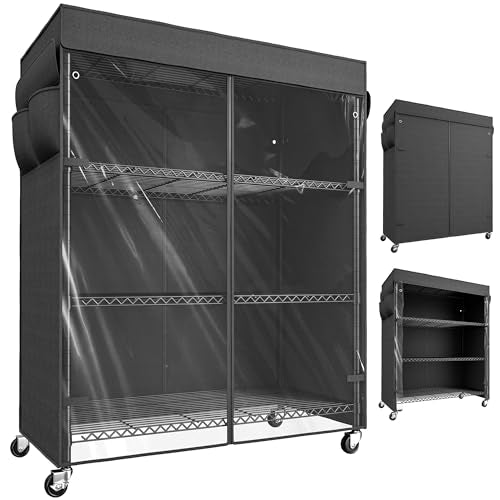 REIBII 4-Tier Storage Shelves Wire Shelving Unit with Cover & Wheels, Heavy Duty Metal Shelving for Dorm Storage Shelves, Garage Storage Rack Commercial Shelf, Pantry, Kitchen, 36" W*14.3" D*56.5" H - size: 36" W x 14.3" D x 56.5" H