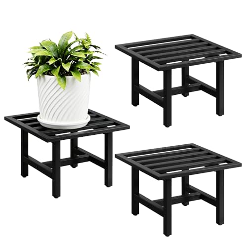Heavy Duty Metal Plant Stand Outdoor, 330 lbs Iron Square Plant Stand Indoor, Rustproof Low Pedestal for Large Flower Pots, Patio, Balcony, Garden Decor 3 Pack Black - color: 3 pack black