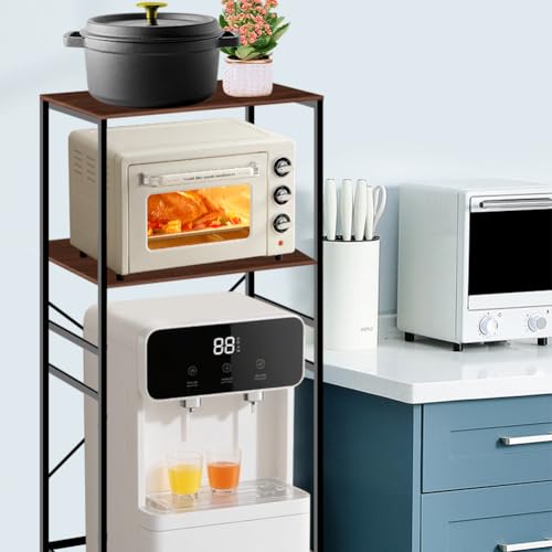 Adjustable Microwave Stand for Mini Fridge - Over Refrigerator Shelf Organizer with Storage Rack, Height Adjustable Space Saver for Dorm, Kitchen, Office Use, Brown