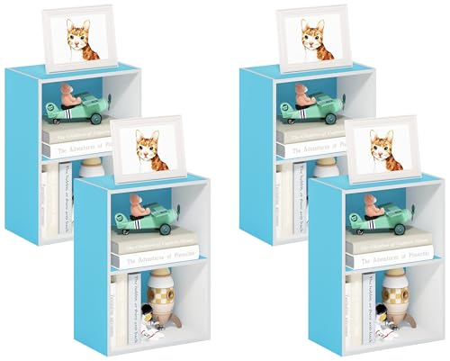 Furinno Luder Bookcase/Book/Storage, 2-Tier, Light Blue/White (Pack of 4) - color: White/Light Blue, size: 2-Tier (Pack of 4)