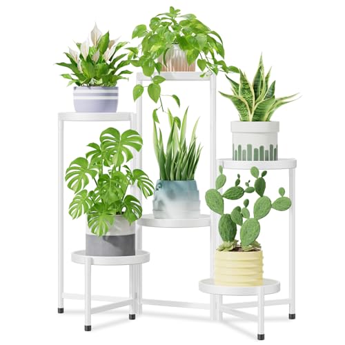iDavosic.ly 6 Tier Large Plant Stand Indoor with 10 Inch Wide Tray, Tiered Corner Metal Outdoor Flower Display Holder Shelf, Folding Tall Rack for Patio Porch Living Room, White - color: White, size: 6 Tiers