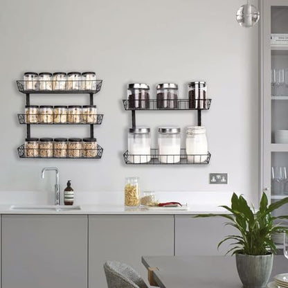 SWOMMOLY Adjustable Wall Mount Spice Rack, 9-Tier Dual-use (Multi-use) Organizer, Black - color: Black, size: 9-Tier
