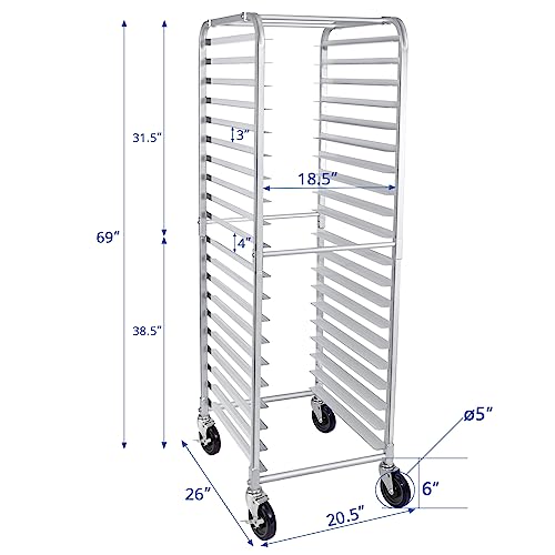 HARDURA 20 Tier Bun Pan Rack, Bakery Rack with Casters, NSF Home Commercial Kitchen, Aluminum Storage Cooling Sheet Pan Rack,20"x26"x69"H - size: 20 tier