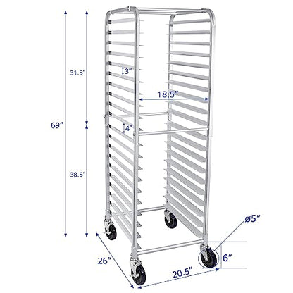 HARDURA 20 Tier Bun Pan Rack, Bakery Rack with Casters, NSF Home Commercial Kitchen, Aluminum Storage Cooling Sheet Pan Rack,20"x26"x69"H - size: 20 tier