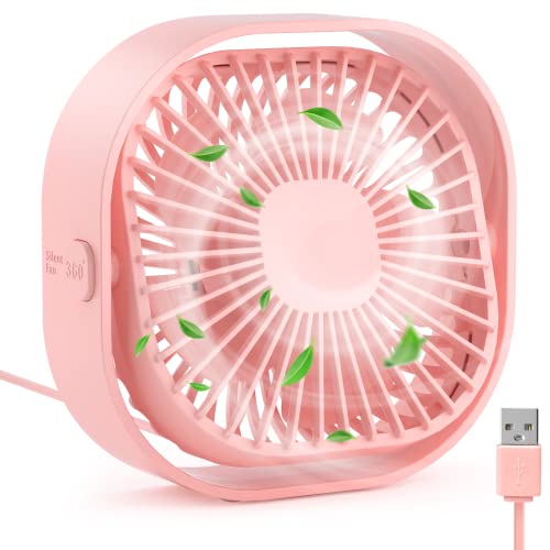 RJVW 4 Inch Small USB Desk Fan, 3-Speed Portable & 360°Rotatable Mini Cooling Fan, USB-Powered Desktop Fan for Home Office Bedroom Dorm Indoor Outdoor Summer Gift - color: Pink