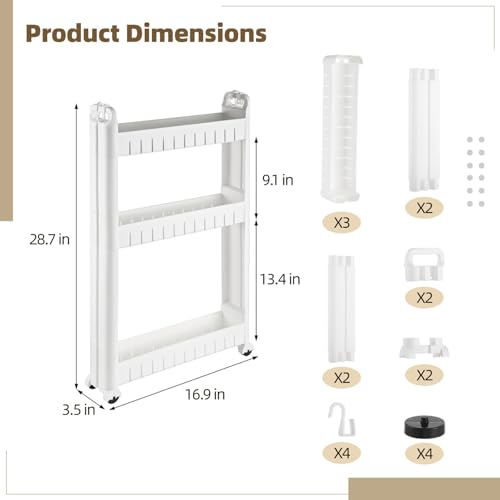 3 Tiers Slim Rolling Storage Cart, 3.5 Inches Slim Slide Out Bathroom Organizer Cart, Tiered Storage Rack with Wheels, Narrow Mobile Utility Cart for Laundry Room, Kitchen, Office, Sturdy Room - size: 3 Tiers