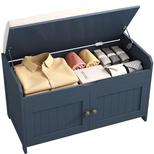 HOMEFORT 30" Shoe Bench with Lift Top Storage, Entryway Bench with Cushioned Seat, Wooden End of Bed Bench, Shoe Cabinet Bench with Hidden Storage Space, for Bedroom, Hallway, Blue - color: Blue, size: 30"Wx14.9"D x18.1"H