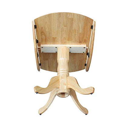 IC International Concepts, 42" Round Dual Drop Leaf Pedestal Dining Table, Solid Real Wood, Sturdy Parawood, Natural - color: Natural