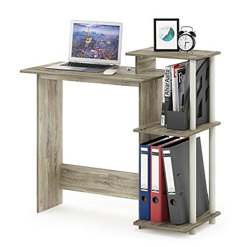 Furinno EFFICIENT Desk, 28.6" Wide Gaming Desk with 3 Open Side Shelves, Laptop Notebook Computer Desk, Office Desk for Home Office, Study Room, Dorm, Bedroom, Sonoma Oak - color: Sonoma Oak/White, size: Square Side Shelves