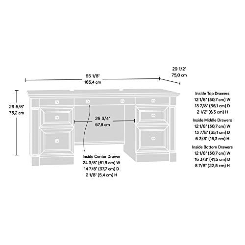 Sauder Palladia Office Desk with Drawers, Executive Desk with File Cabinet Storage, Cable Management, Keyboard Tray, in Split Oak Finish - color: Split Oak