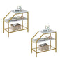 Wolawu End Table 3 Tiers 2pcs White Marble Wood Nightstand with Storage Ladder Shelf,Industrial Sofa Side Table for Small Space, Modern Trapezoid Plant Stand in Living Room Bedroom,Gold Metal Frame - color: White Marble
