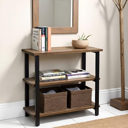 Alaterre Furniture Pomona Living Room 3-Tier Solid Wood Under-Window Bookshelf with Metal Frame – Rustic Industrial Modern Living Room Bookcase (Rustic Brown)