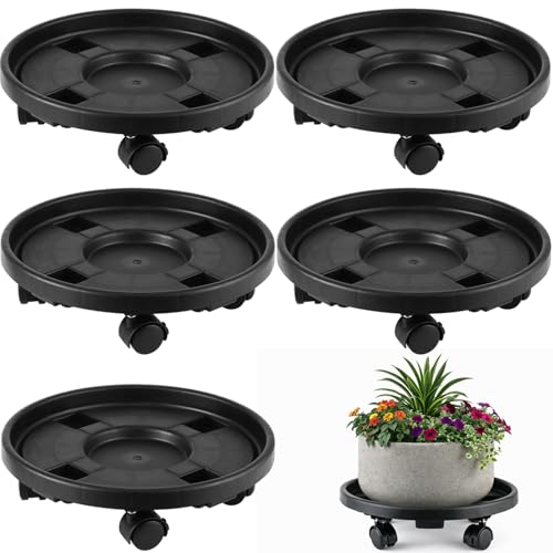 5-pack 11.8" Large Plant Caddy with Wheels Plastic Plant Dolly with Locking Caster Flower Pot Mover Rollers Wheeled Rolling Plant Stands Round Plant Saucer on Wheels Indoor Outdoor Base Coasters Black - color: Classic black, size: 11.8"/ 5 packs