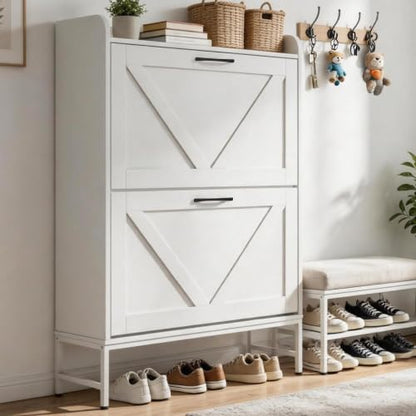 Shoe Cabinet with 2 Flip,Shoe Cabinet Storage,Shoe Organizer Cabinet,White | Hidden Wood Shoe Cabinet,reestanding Shoe Rack Cabinet for Entryway Hallway - color: White