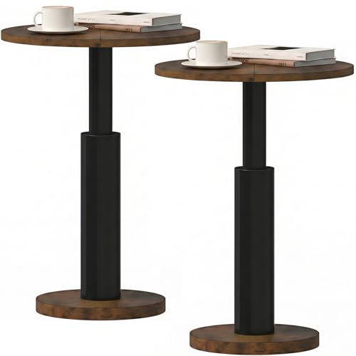 LAATOOREE Round Side Tables Set of 2, Pedestal Drink Table, 15" Accent End Tables, Spacious Top, Thick Solid Wood Legs, for Small Spaces, Living Room, Sofa Couch, Bedroom (Rustic Brown+ Black) - color: Rustic Brown+ Black, size: 15"D x 15"W x 24.45"H