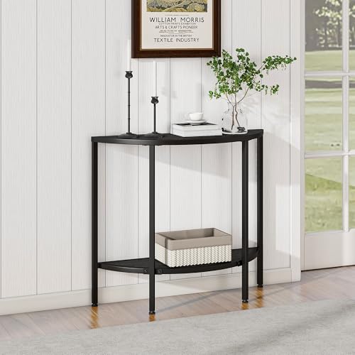 Console Table 2 Tier,Narrow Entryway Table with Storage,Black | Half Moon Sofa Couch Table with Metal Frame,Wooden Accent Side Coffee Table for Living Room/Hallway or Small Spaces - color: Modern Style-black