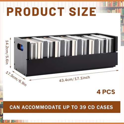 CroBlissful 4 Set Wooden CD Storage Box,Holds 144 CDs(36 Each),Stackable CD Holder Organizer with Magnetic Front Flap and Carrying Handles for DVDs, Cassette Tapes and Movie Cases (Black) - color: Black
