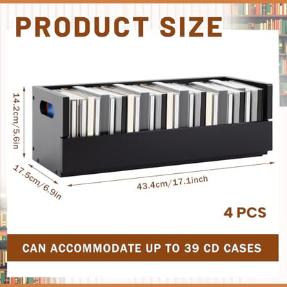CroBlissful 4 Set Wooden CD Storage Box,Holds 144 CDs(36 Each),Stackable CD Holder Organizer with Magnetic Front Flap and Carrying Handles for DVDs, Cassette Tapes and Movie Cases (Black) - color: Black