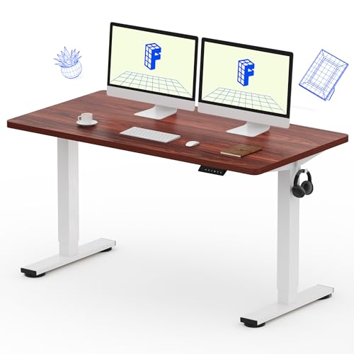 FLEXISPOT EN1 55"x28" One-Piece Standing Desk, Mahogany | 1" Thick Seamless Desktop, 176 LBS Capacity, Home Office Use, 4 Memory Presets, Dual Monitor Setup, Anti-Collision Protection - color: Mahogany (White Frame), size: 55.1 x 27.6 in