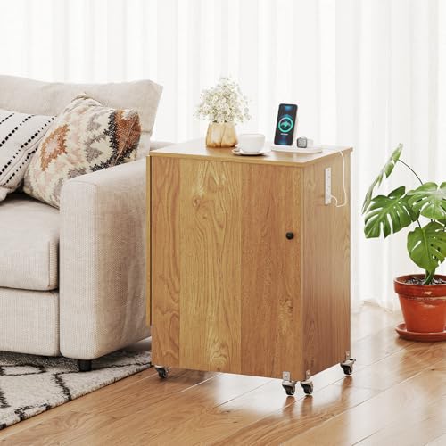 Giantex Folding Sewing Table with Charging Station, Storage Trays & Shelf | Rolling Craft Table with Lockable Wheels, Foldable Sewing Machine Cabinet Desk for Small Spaces, Dorms, Natural - color: Natural