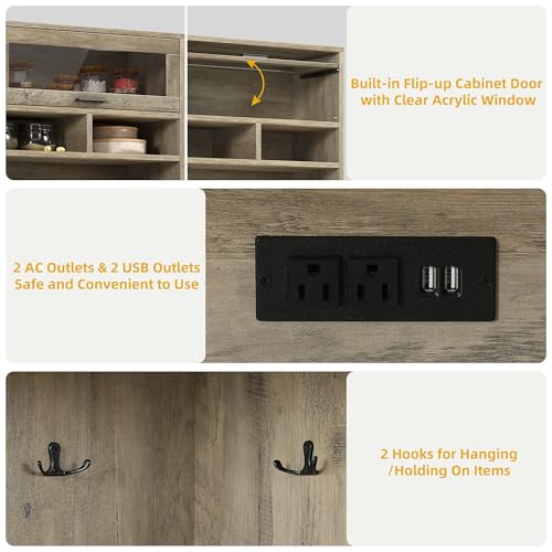 DWVO 67" Farmhouse Kitchen Pantry Cabinet with Storage Cabinet, Ash Gray | Coffee Bar & Charging Station, Buffet Sideboard, Microwave Stand, Hutch Cupboard for Dining Room Kitchen Living Room - color: Ash Gray