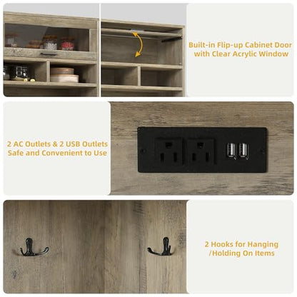 DWVO 67" Farmhouse Kitchen Pantry Cabinet with Storage Cabinet, Ash Gray | Coffee Bar & Charging Station, Buffet Sideboard, Microwave Stand, Hutch Cupboard for Dining Room Kitchen Living Room - color: Ash Gray