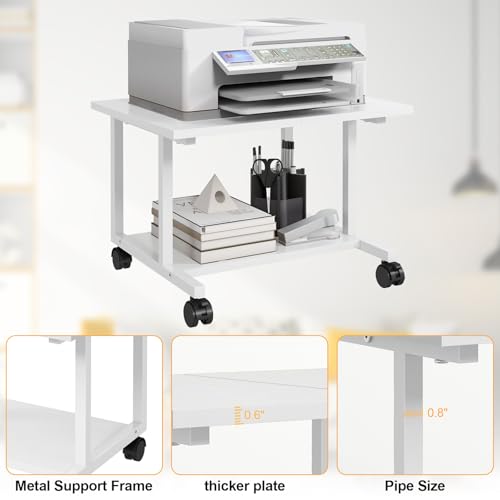 Livofloral Under Desk Printer Stand, 20.5 x 15.7 Inches Printer Table for Home Office, Printer Cart with Wheels and Storage Shelf, Rolling Industrial Printers Cart, White - color: White