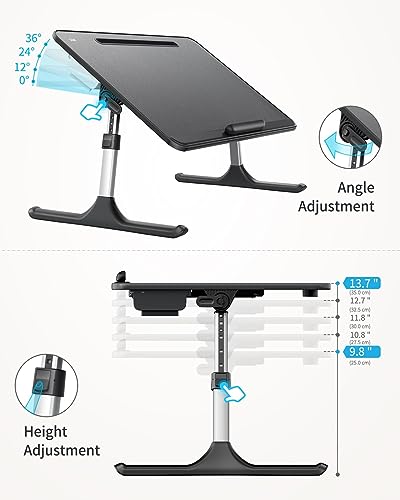 SAIJI Lap Desk for Bed, X-Large Foldable Laptop Table with Book Stand, Wrist Rest, Extra Leg Room for Sofa Couch Floor (Black) - color: Bed Desk