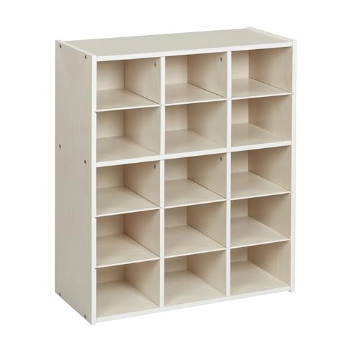 ECR4Kids Streamline 15 Cubby Tray Storage Cabinet, 5x3, Classroom Furniture, White Wash - color: White