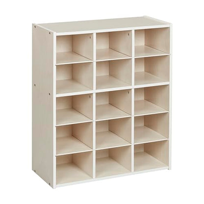 ECR4Kids Streamline 15 Cubby Tray Storage Cabinet, 5x3, Classroom Furniture, White Wash - color: White