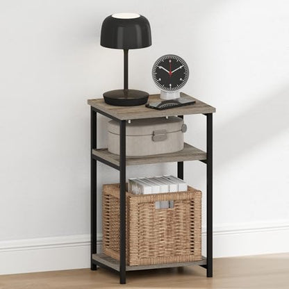 Furinno JUST Night Stand, Nightstand, 3-Tier Metal Frame End Table with Open Shelf, Side Table, End Table, for Living Room, Bedroom, French Oak - color: French Oak