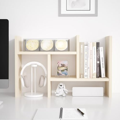 Jerry & Maggie Desktop Organizer Office Storage Rack Adjustable Wood Display Shelf Free Style Double H, Multi-Functional Mini Bookshelf for Desk Natural Stand (White Wood Tone) - color: White Wood Tone