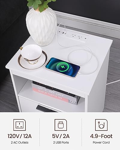 End Table White，with 2 Drawers and Large Storage Space TC02WET - color: White, style: 2 Drawers