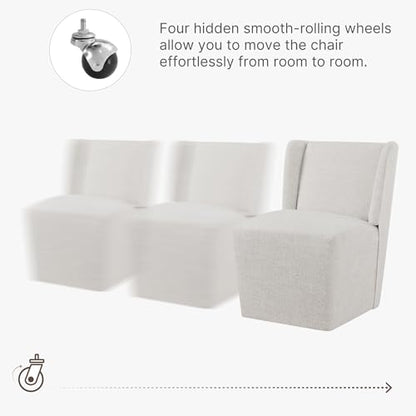 KISLOT Upholstered Dining Chairs Set of 4 with Casters, Wingback Modern Side Armless Deskchair with Rollers for Diningroom Bedroom Livingroom Reading Room, Linen Fabric - color: A Linen Fabric, size: Set of 4