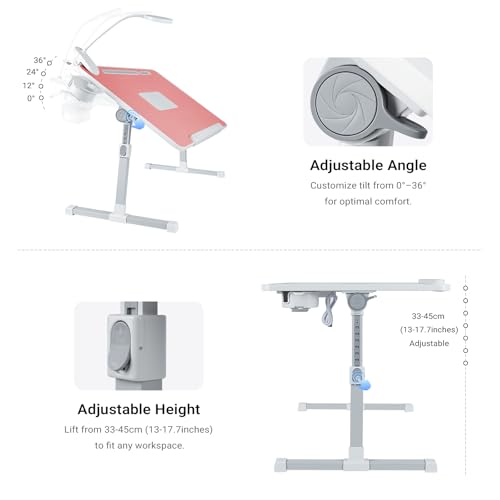 iXTRA Adjustable Laptop Lap Desk with Cooling Fan USB Light for Adults - color: Pink,70x45cm