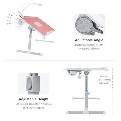 iXTRA Adjustable Laptop Lap Desk with Cooling Fan USB Light for Adults - color: Pink,70x45cm